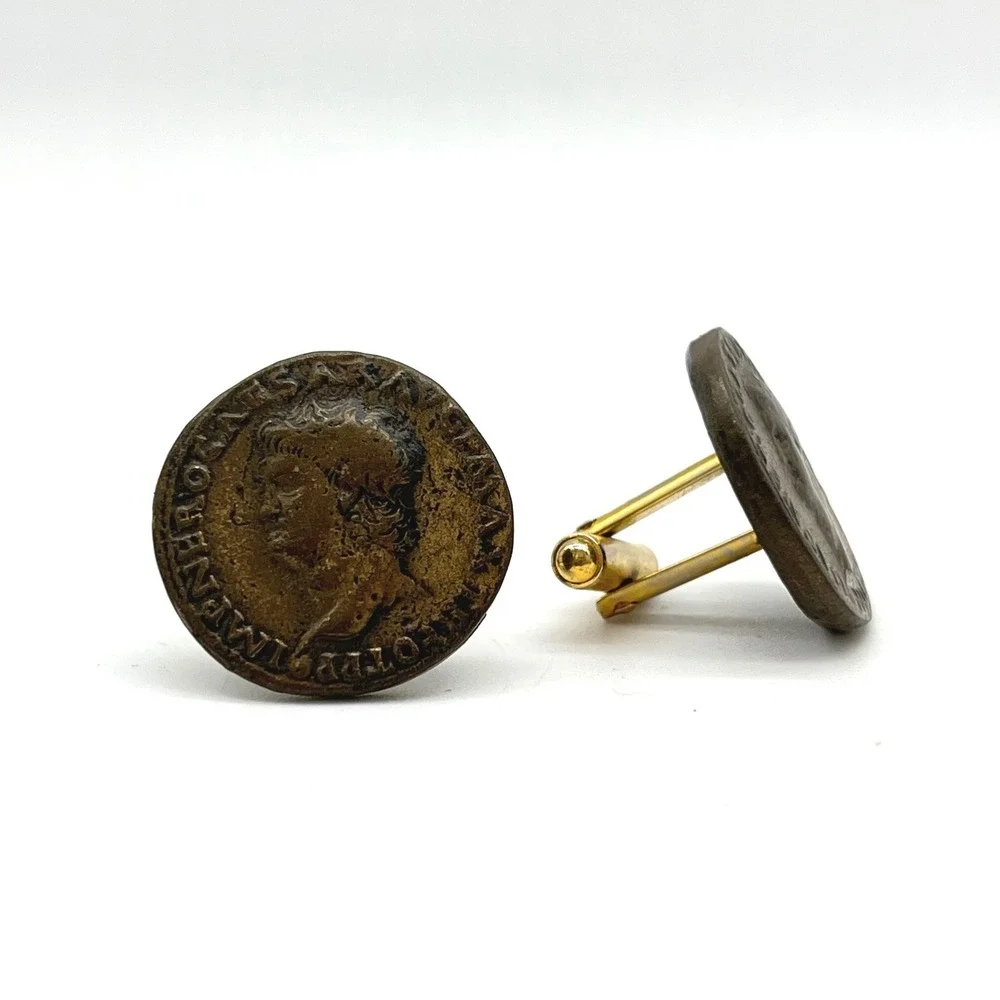 Vintage‎ Roman Coin Cufflinks Brass Tone Mens Formal Wear Accessories